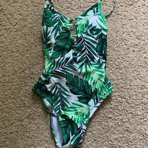 palm leaf print one piece bathing suit